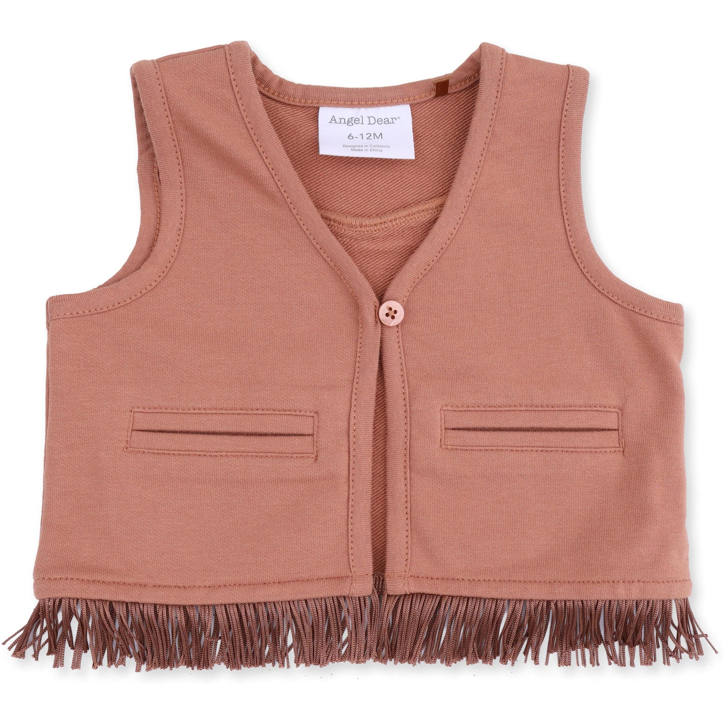 Angel Dear Solid Mocha Mousse Western Fringe Vest