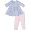 Angel Dear Country Calico Box Pleat Dress with 3/4 Sleeve + Peterpan Collar & Rib Leggings