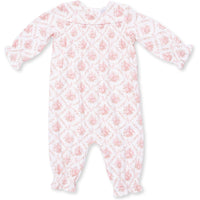 Angel Dear Rose Bow Lattice Smocked Long Sleeve Romper