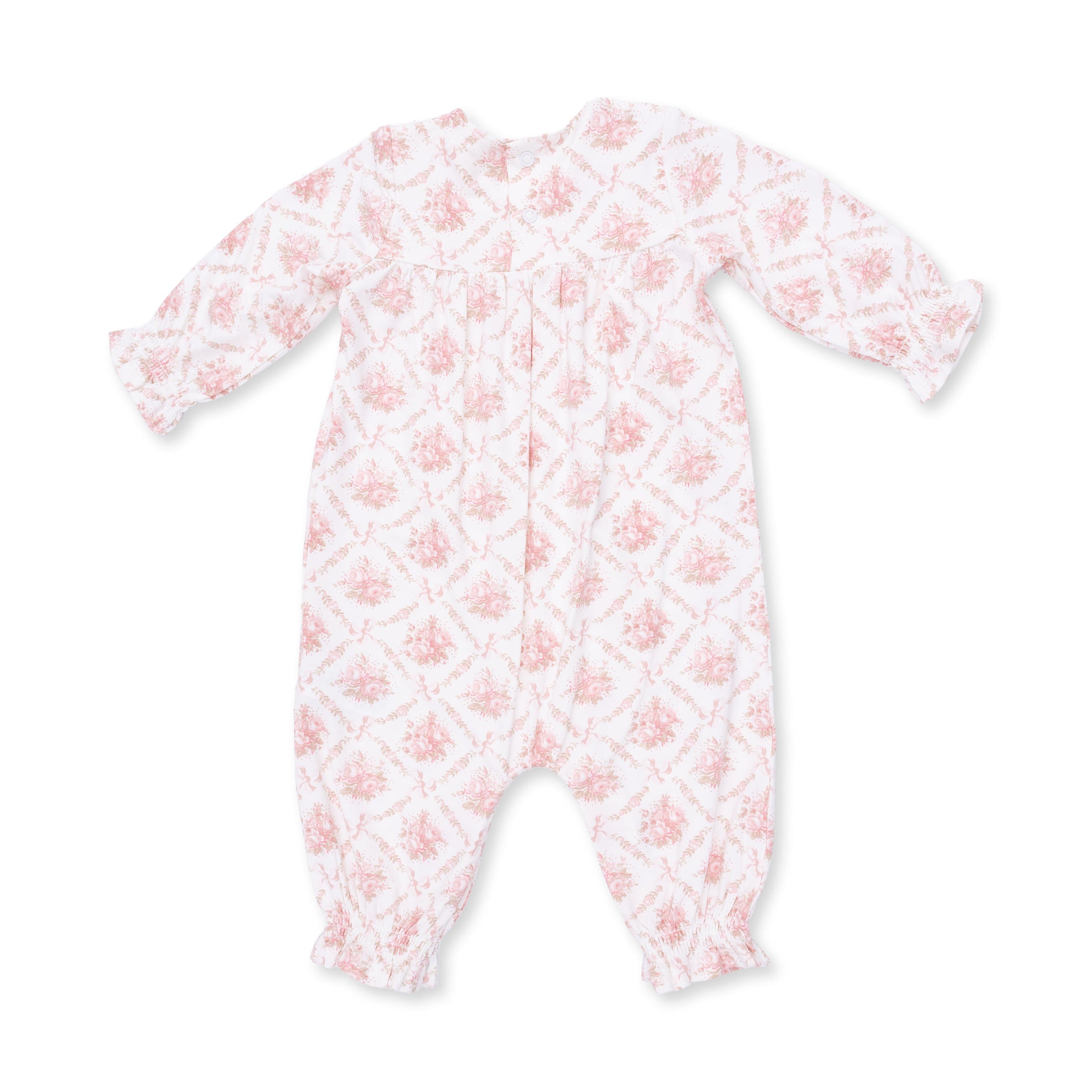 Angel Dear Rose Bow Lattice Smocked Long Sleeve Romper