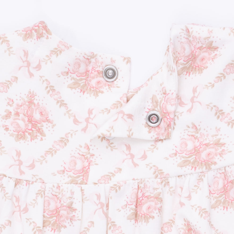 Angel Dear Rose Bow Lattice Smocked Long Sleeve Romper