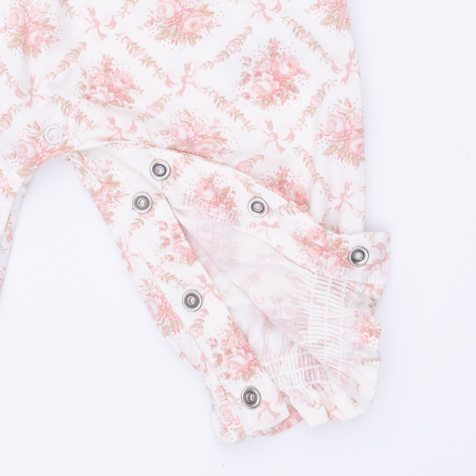 Angel Dear Rose Bow Lattice Smocked Long Sleeve Romper