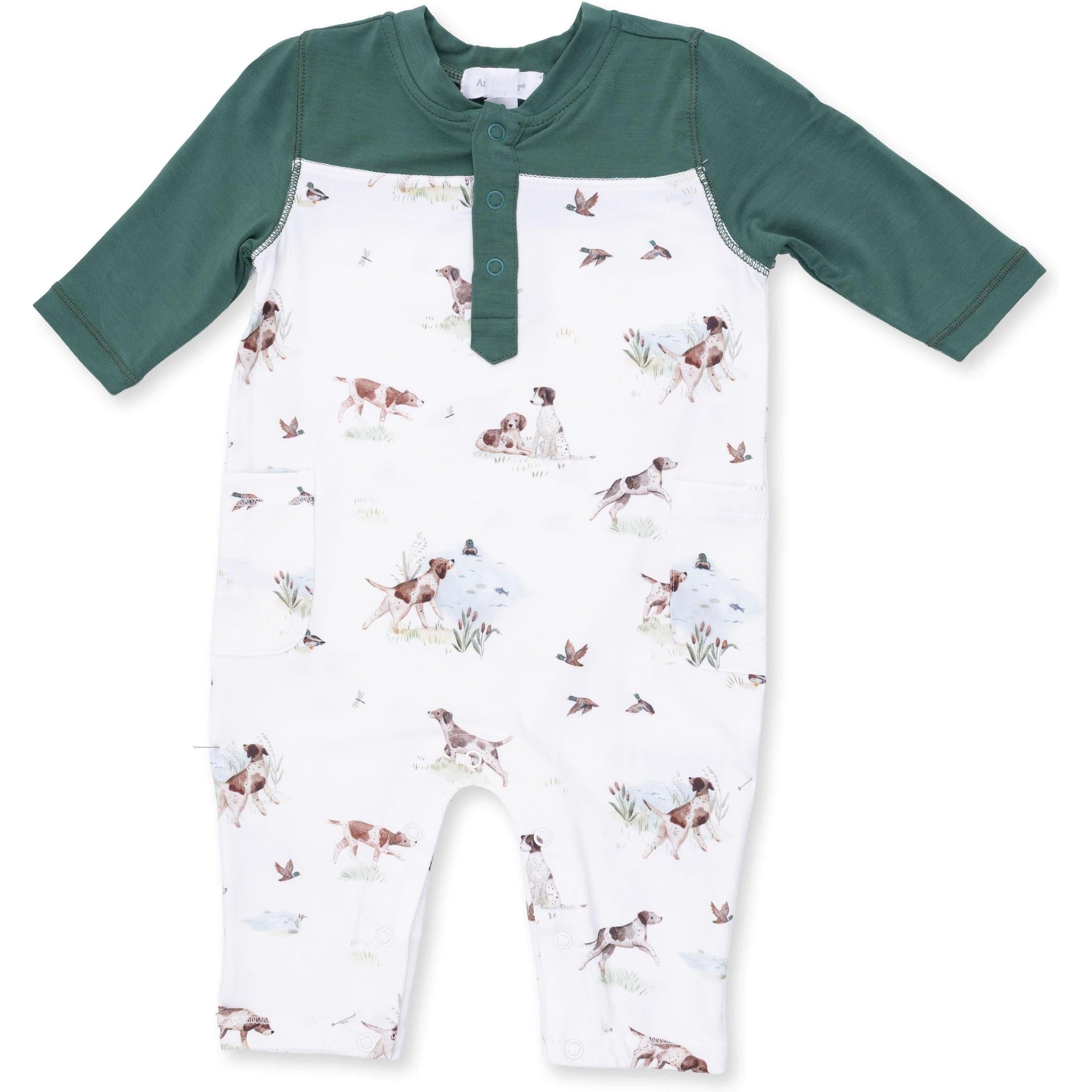Angel Dear Pointer Pups & Duck Buddies Romper with Contrast Sleeves