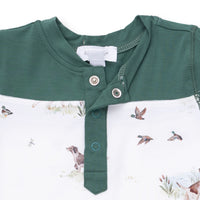 Angel Dear Pointer Pups & Duck Buddies Romper with Contrast Sleeves