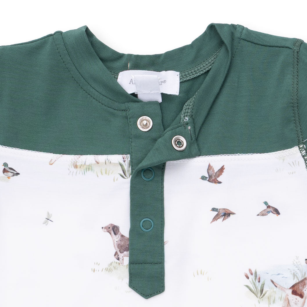 Angel Dear Pointer Pups & Duck Buddies Romper with Contrast Sleeves