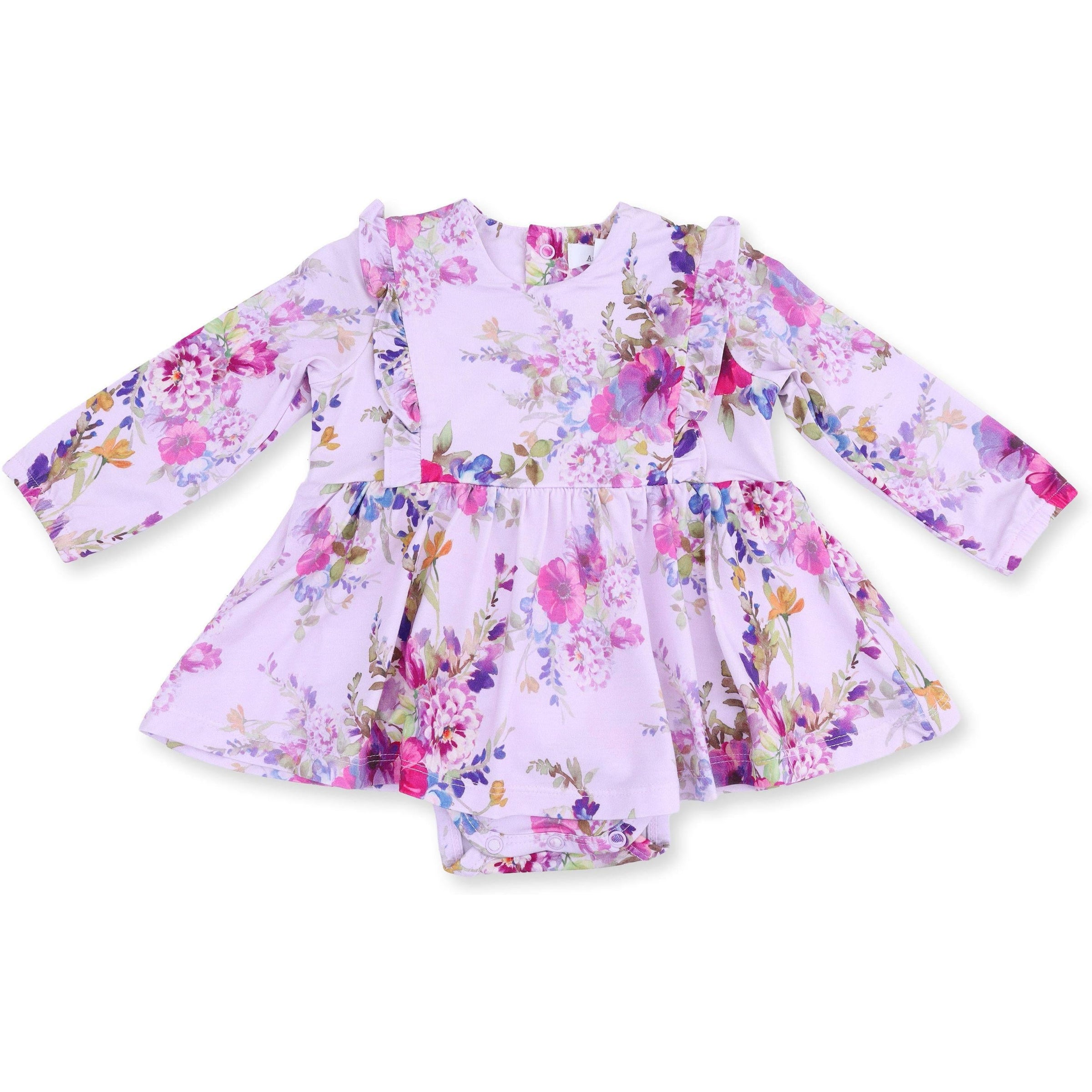 Angel Dear Dahlia Floral Long Sleeve Ruffle Bodysuit Dress