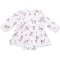 Angel Dear I Love Horses Long Sleeve Ruffle Bodysuit Dress