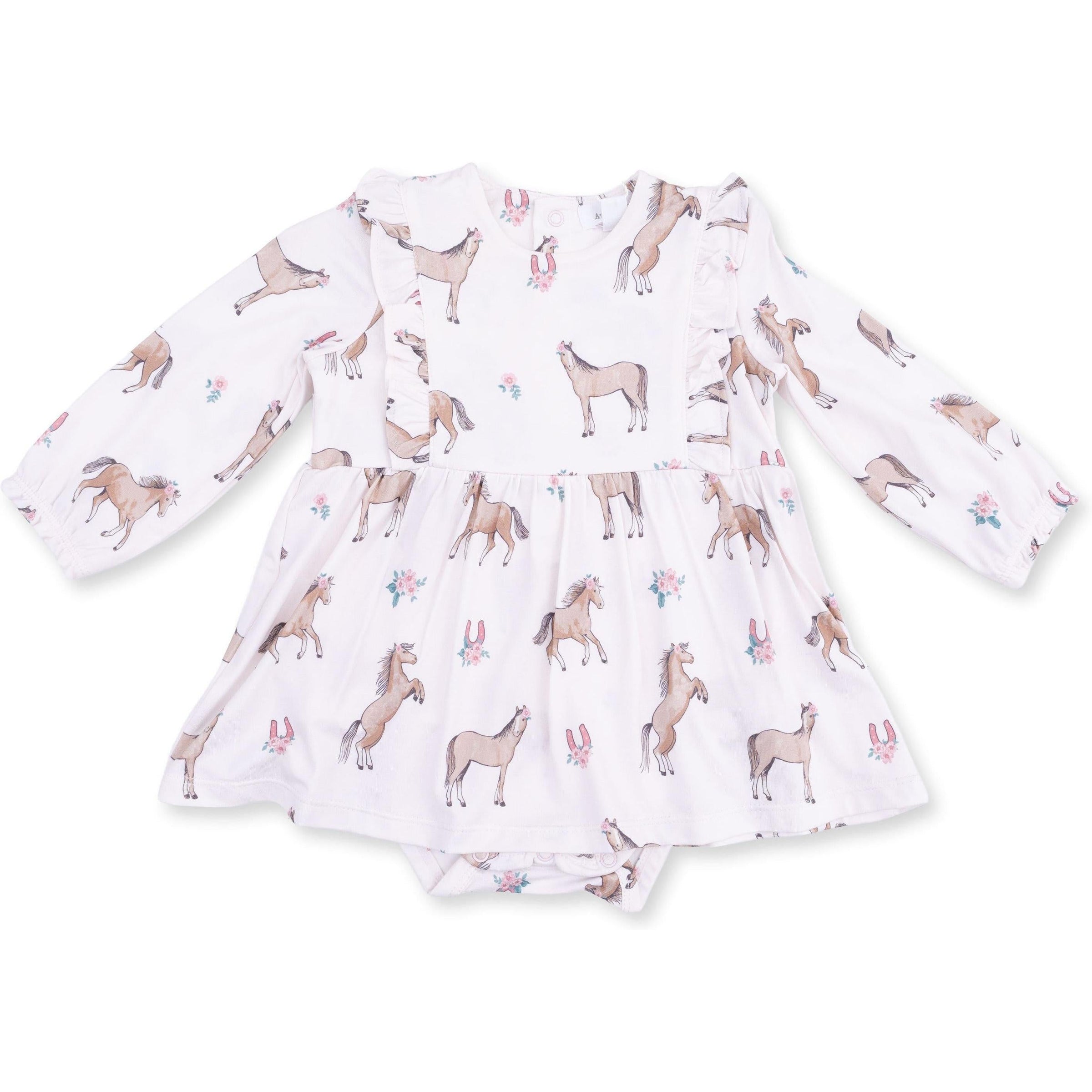 Angel Dear I Love Horses Long Sleeve Ruffle Bodysuit Dress