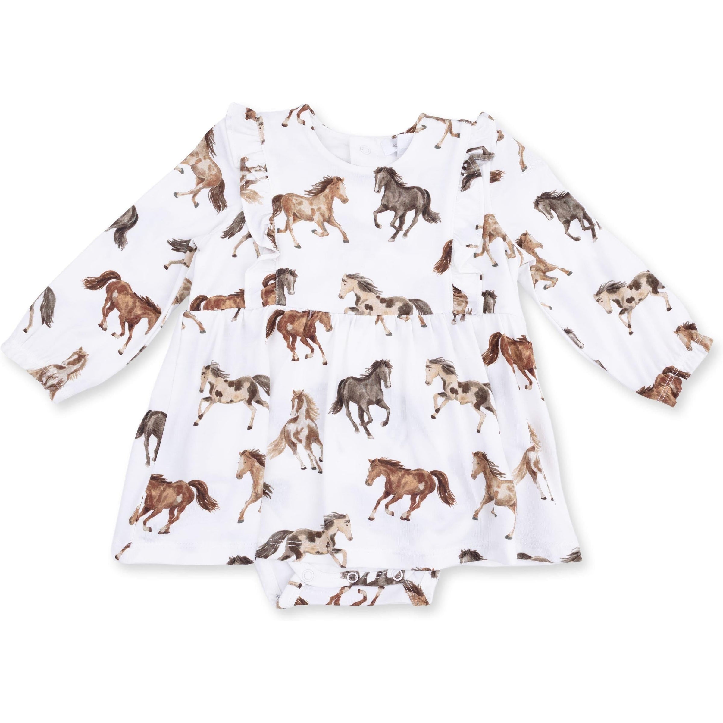 Angel Dear Wild Horses Long Sleeve Ruffle Bodysuit Dress