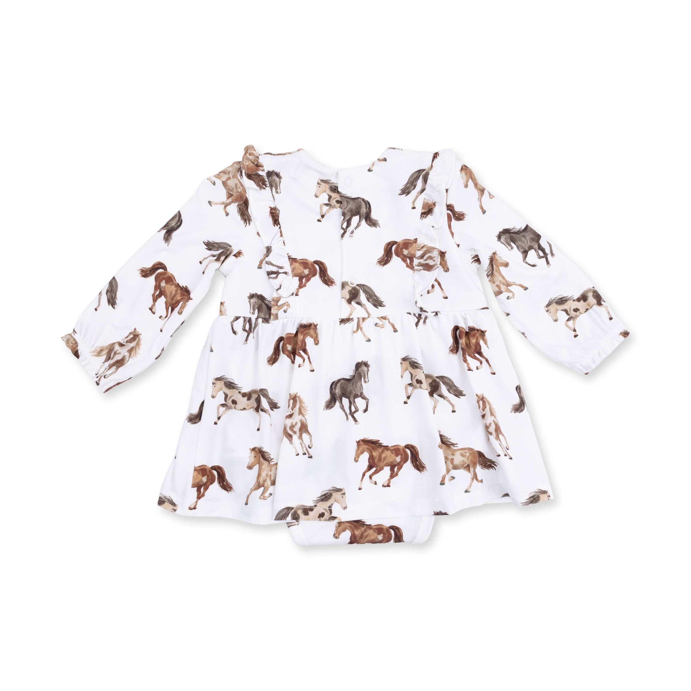 Angel Dear Wild Horses Long Sleeve Ruffle Bodysuit Dress