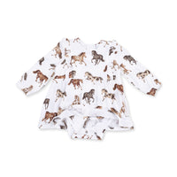 Angel Dear Wild Horses Long Sleeve Ruffle Bodysuit Dress