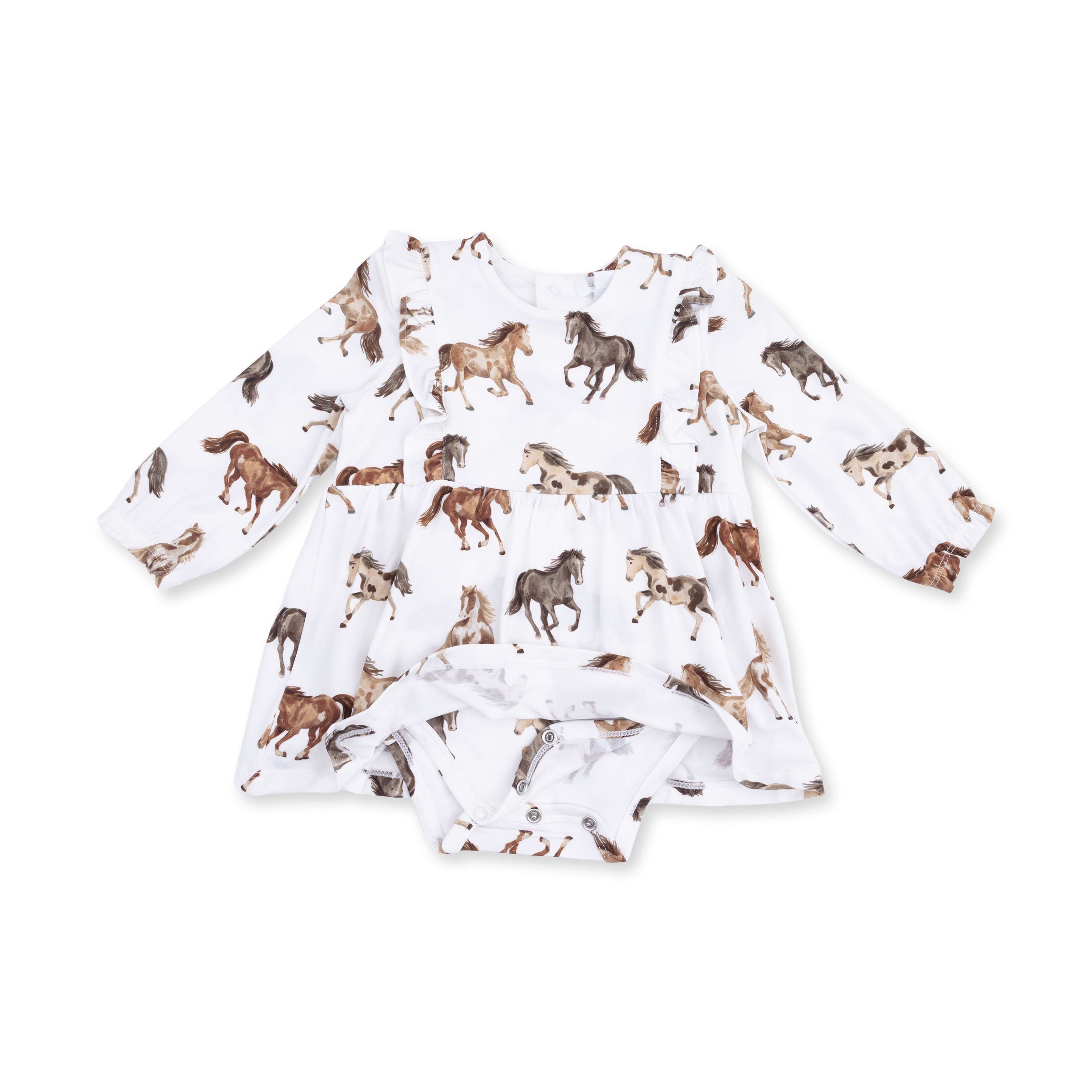 Angel Dear Wild Horses Long Sleeve Ruffle Bodysuit Dress