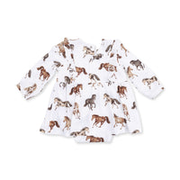 Angel Dear Wild Horses Long Sleeve Ruffle Bodysuit Dress