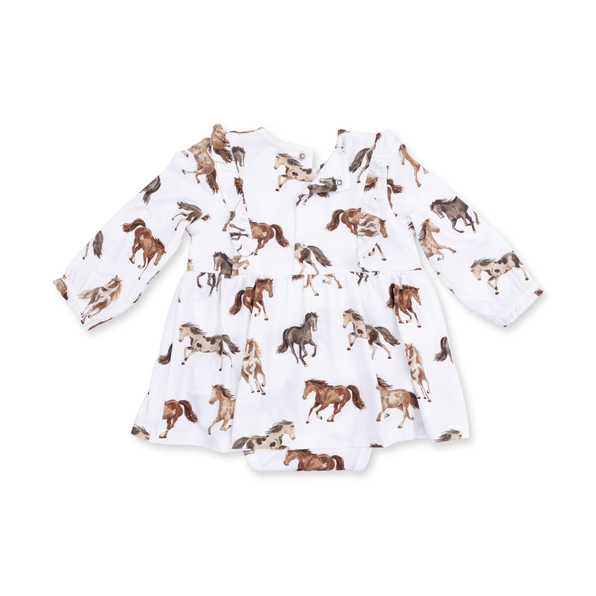 Angel Dear Wild Horses Long Sleeve Ruffle Bodysuit Dress