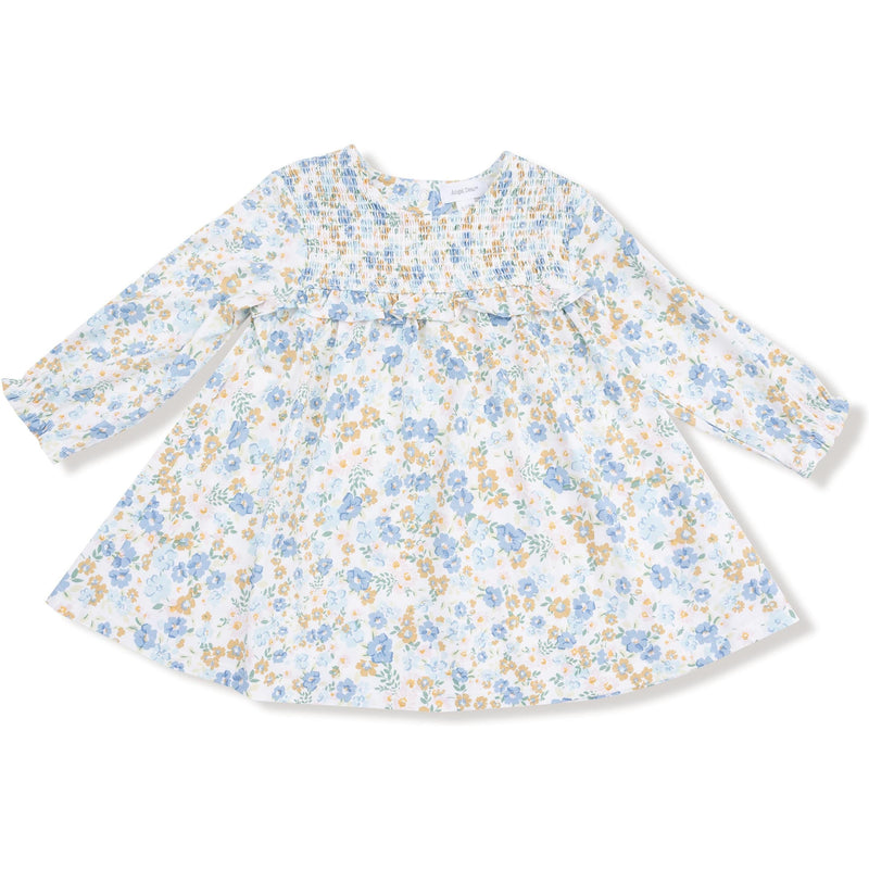 Angel Dear Sweet Rose Calico Smocked Ruffle Long Sleeve Dress + Ribbed Legging