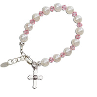 Cherished Moments - Silver Pink Baby Cross Bracelet Baptism & Communion Gift