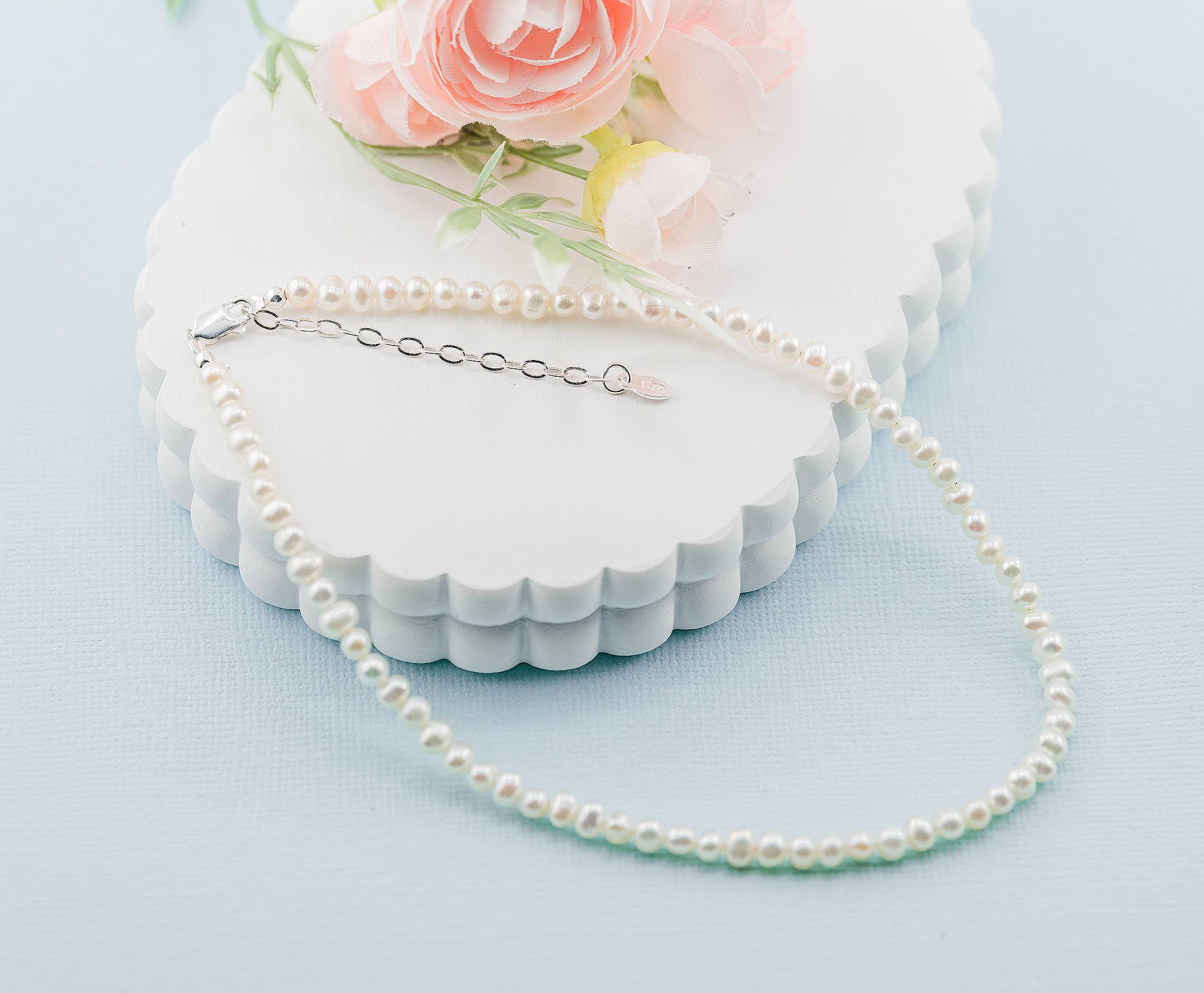 Cherished Moments - Girls Sterling Silver Strand of Pearls Kids Necklace