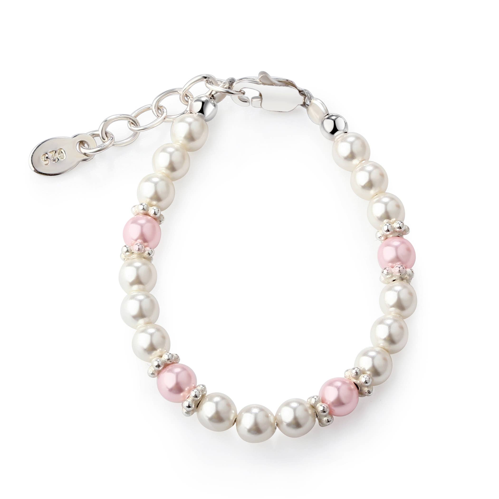 Cherished Moments - Girls Sterling Silver Pearl Baby Beaded Bracelet for Kids