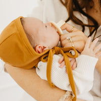 Copper Pearl Baby Bonnet | Camel