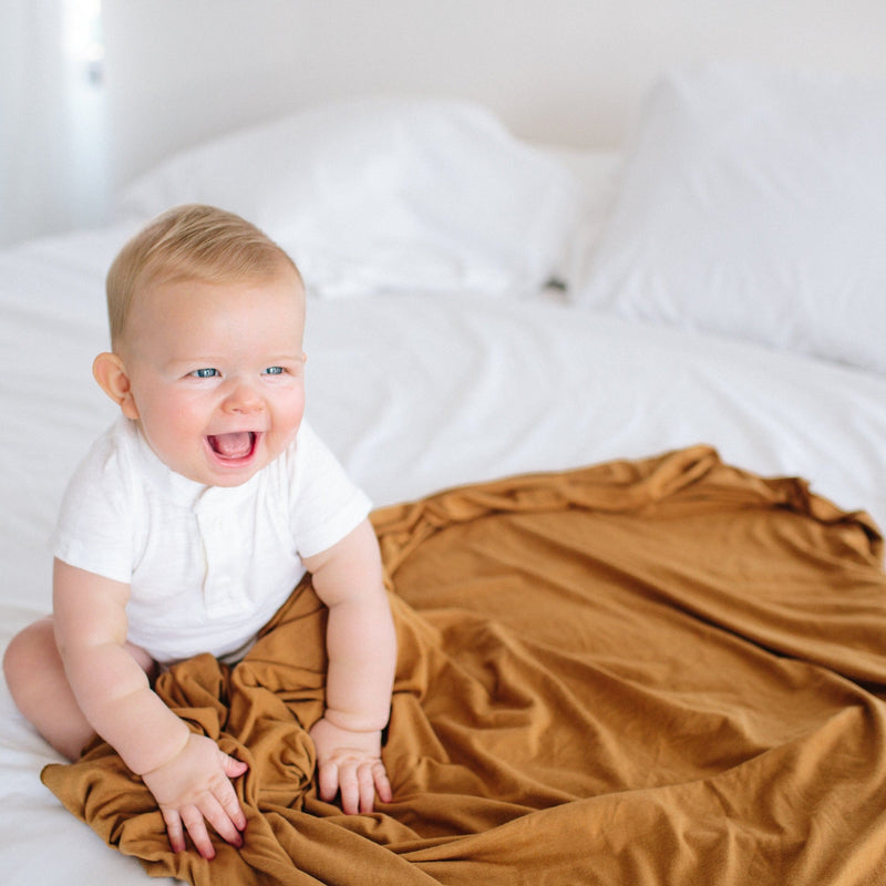 Copper Pearl Knit Swaddle Blanket | Camel