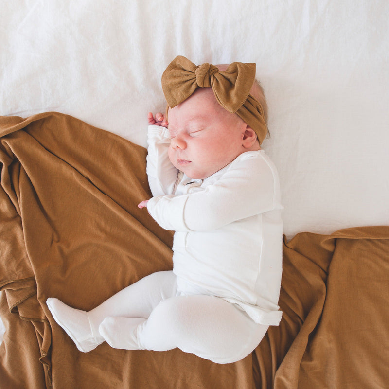 Copper Pearl Knit Headband Bow | Camel