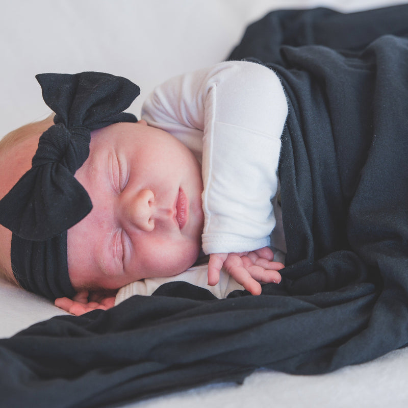 Copper Pearl Knit Headband Bow | Midnight