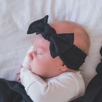 Copper Pearl Knit Headband Bow | Midnight