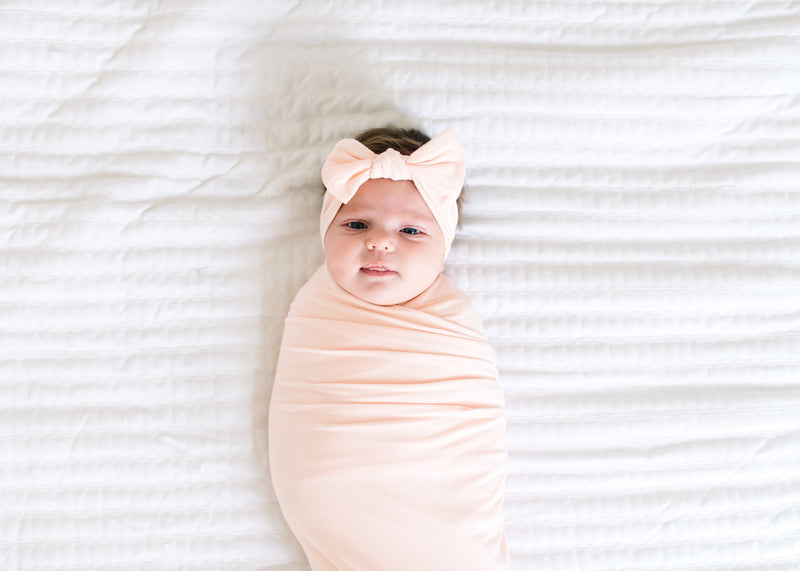 Copper Pearl Knit Headband Bow | Blush