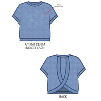 Paper Flower Denim Icons Embroidery Top Crossed Back