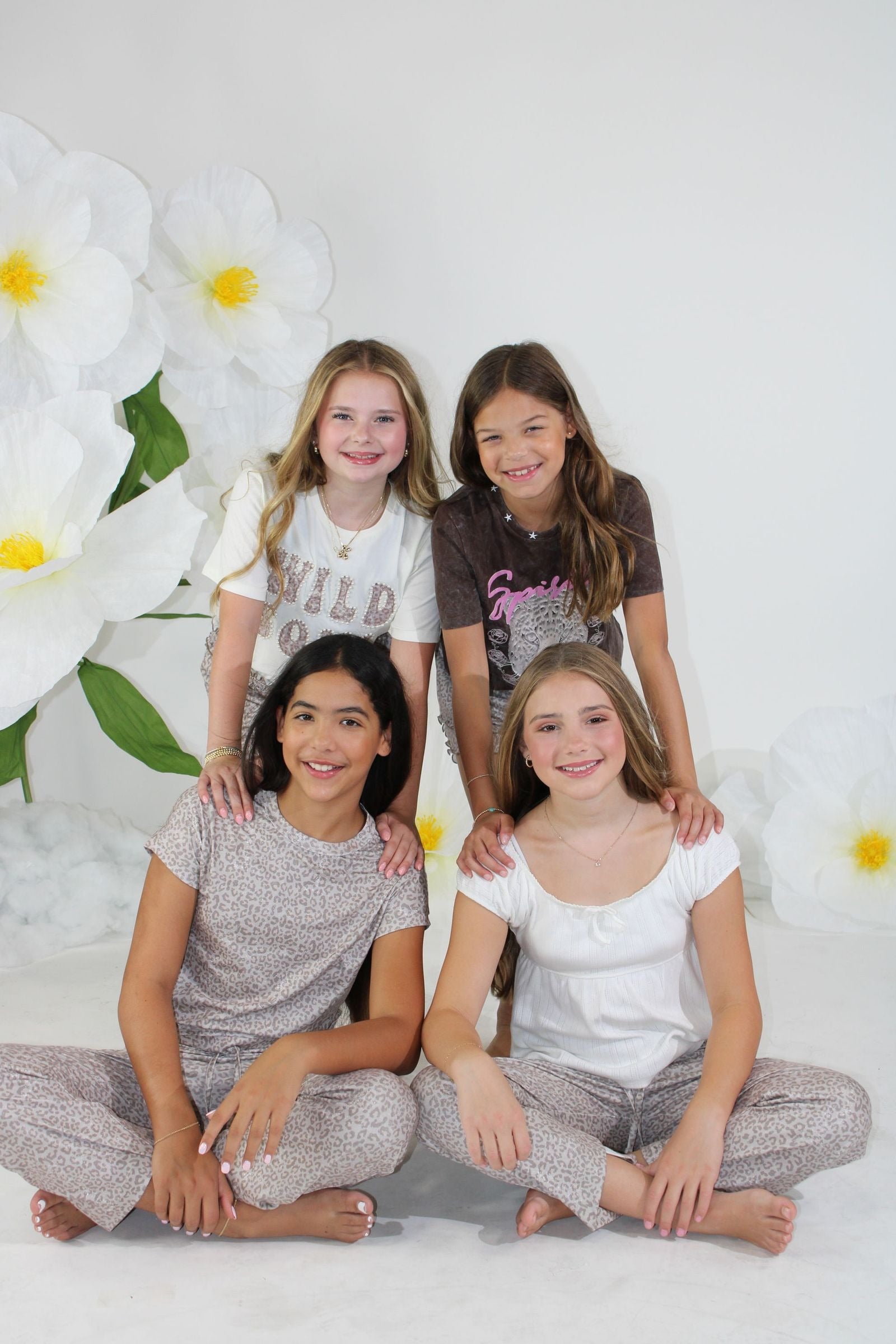 Paper Flower Distressed Animal Print Top With Crossed Back