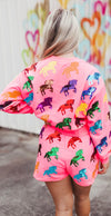 Queen Of Sparkle Kids Neon Pink Horse Short Set