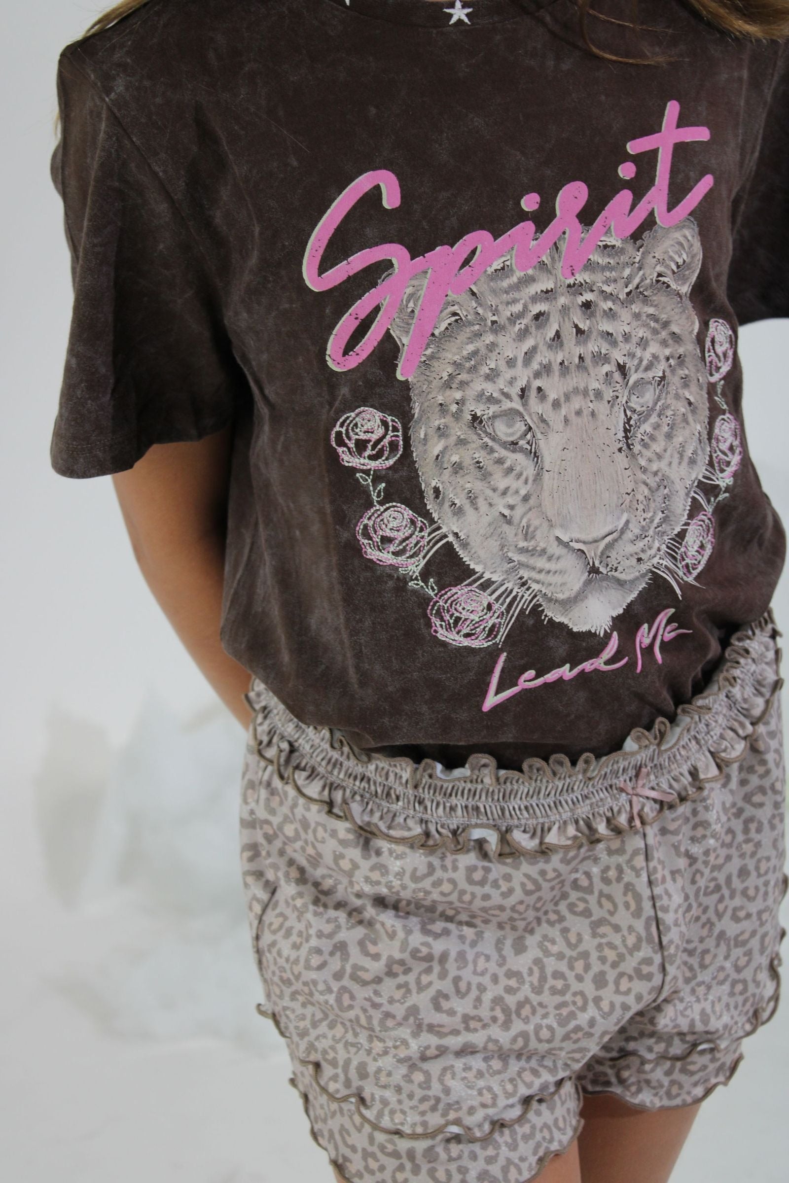 Paper Flower Smocked Waistband Ruffle Skort Animal Print