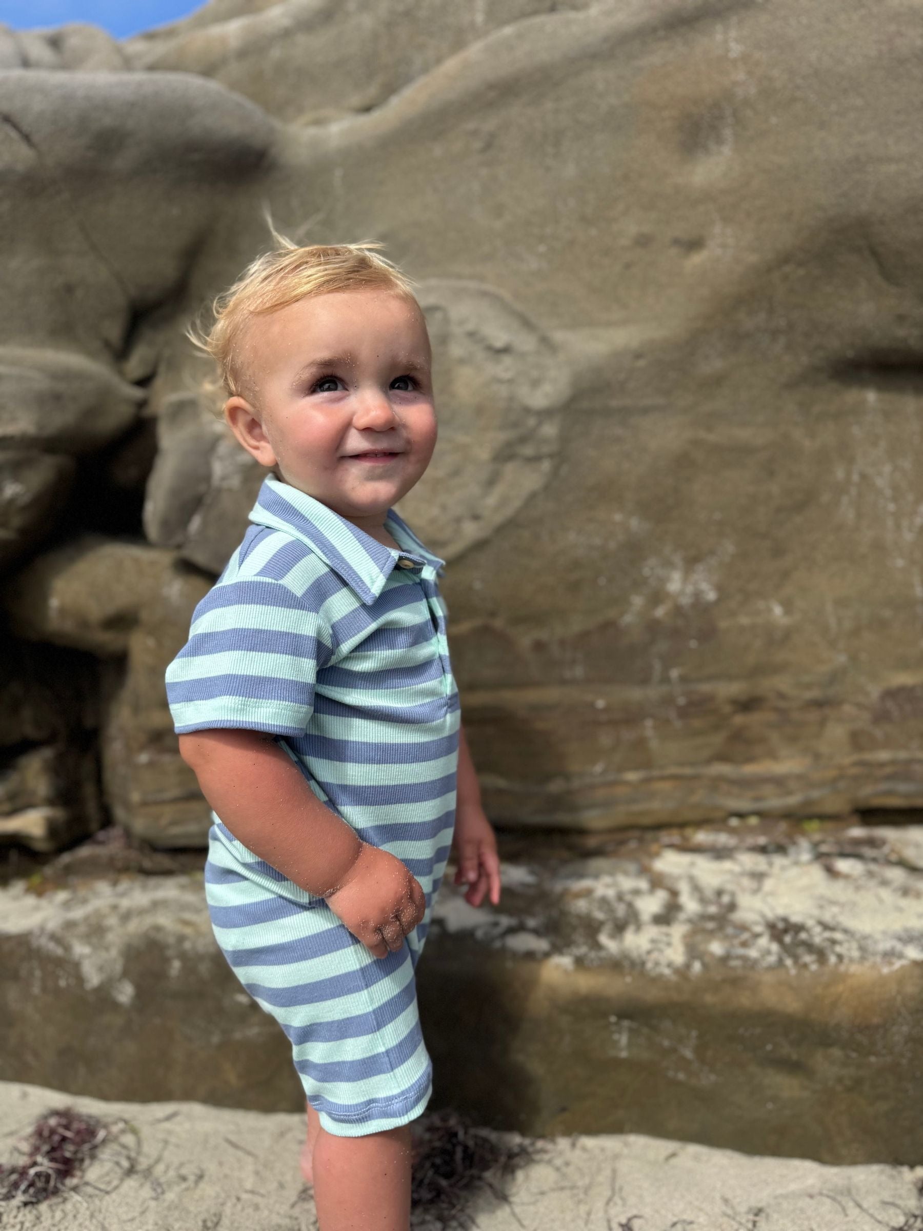 Me & Henry Drift Romper | Chambray/Blue Stripe
