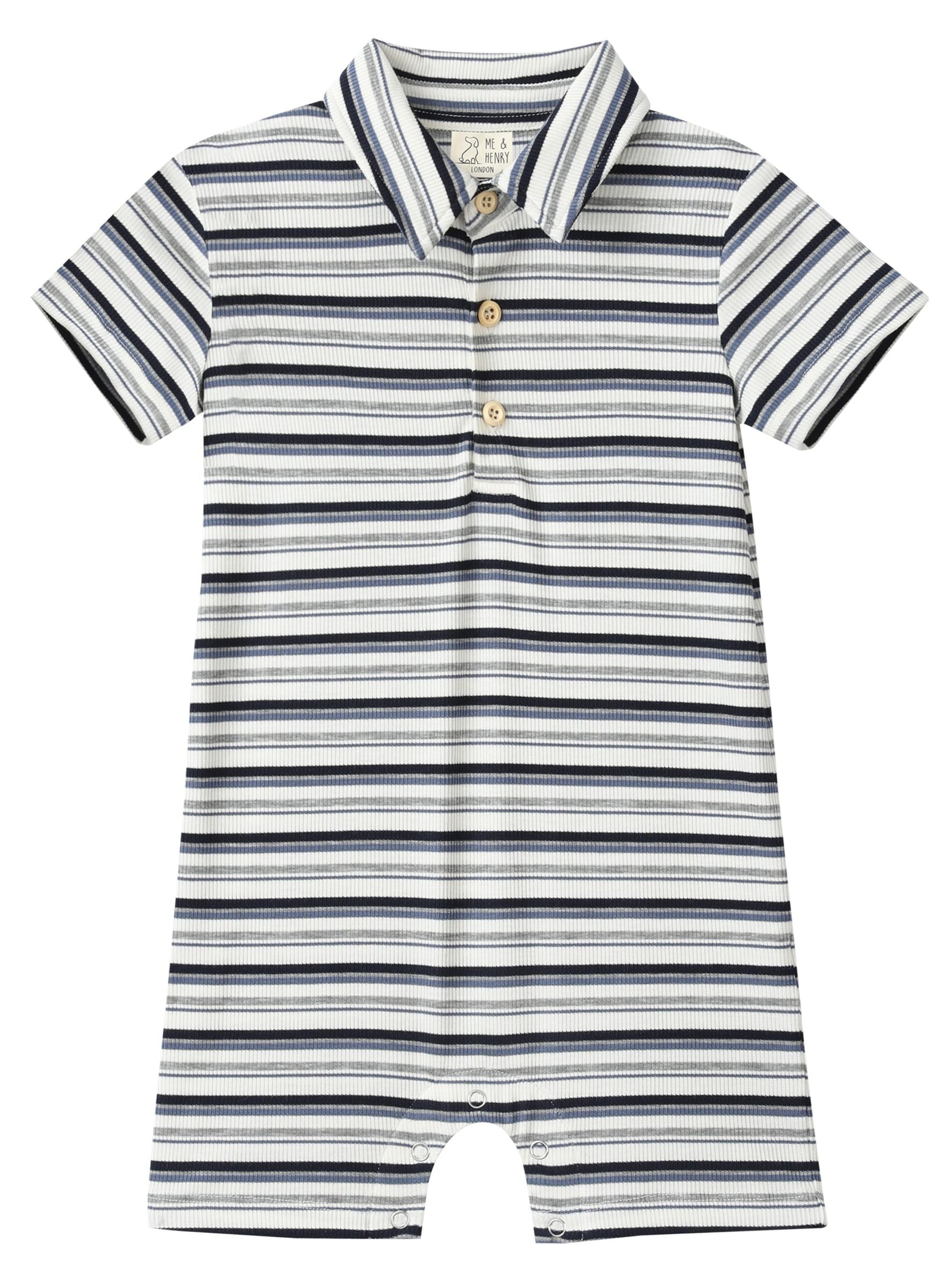 Me & Henry Drift Romper | Grey Multi Stripe