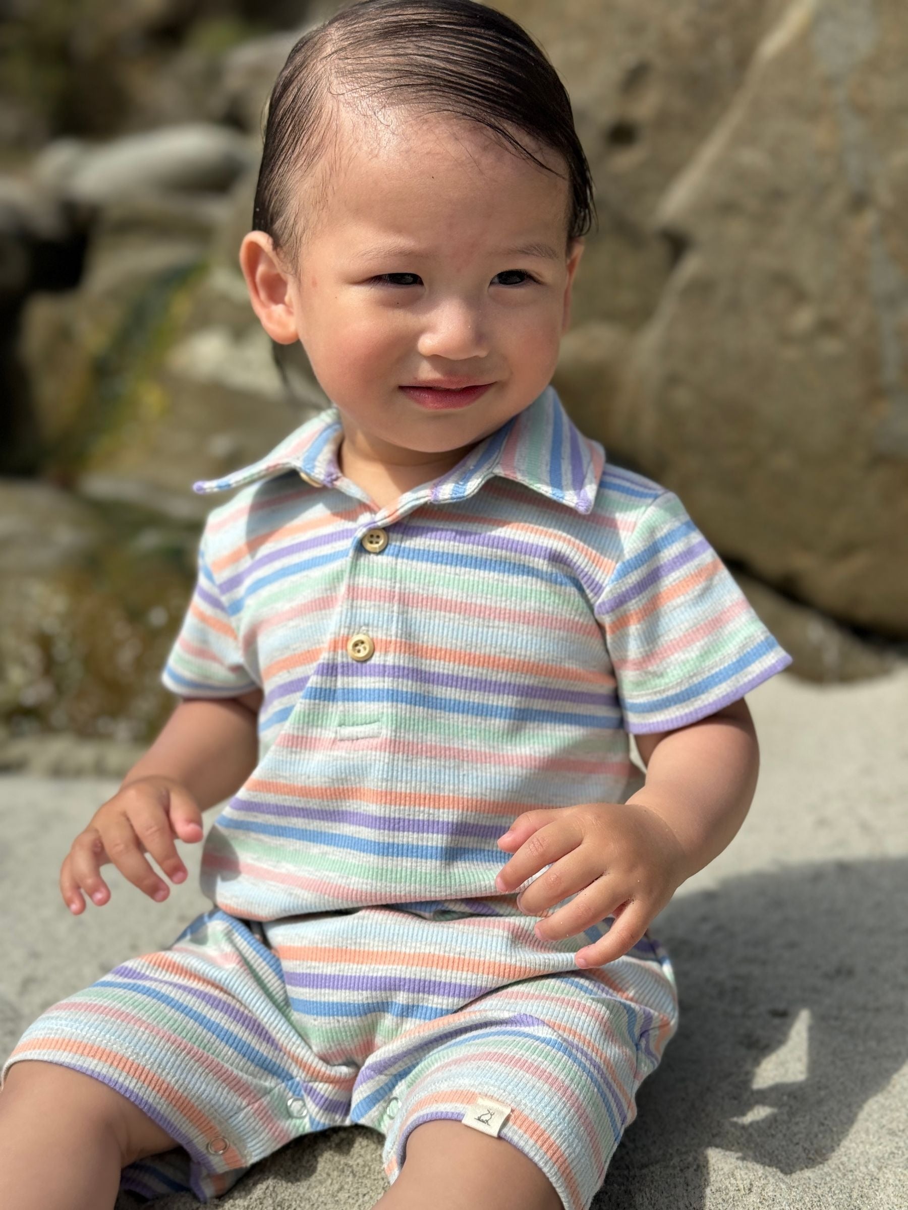 Me & Henry Drift Romper | Peach Multi Stripe