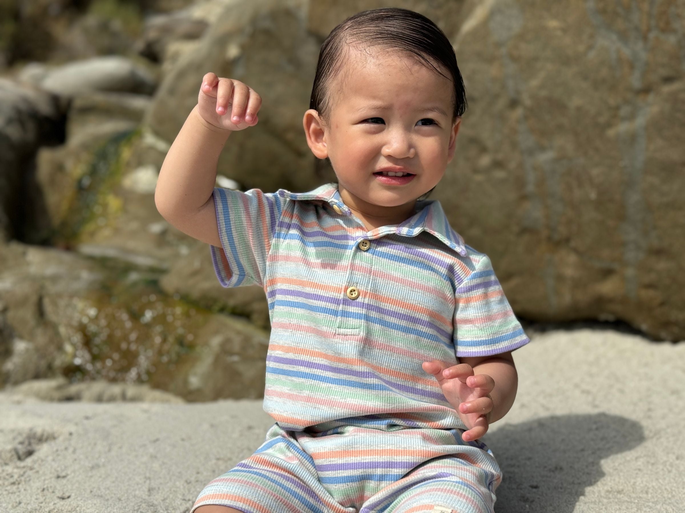 Me & Henry Drift Romper | Peach Multi Stripe