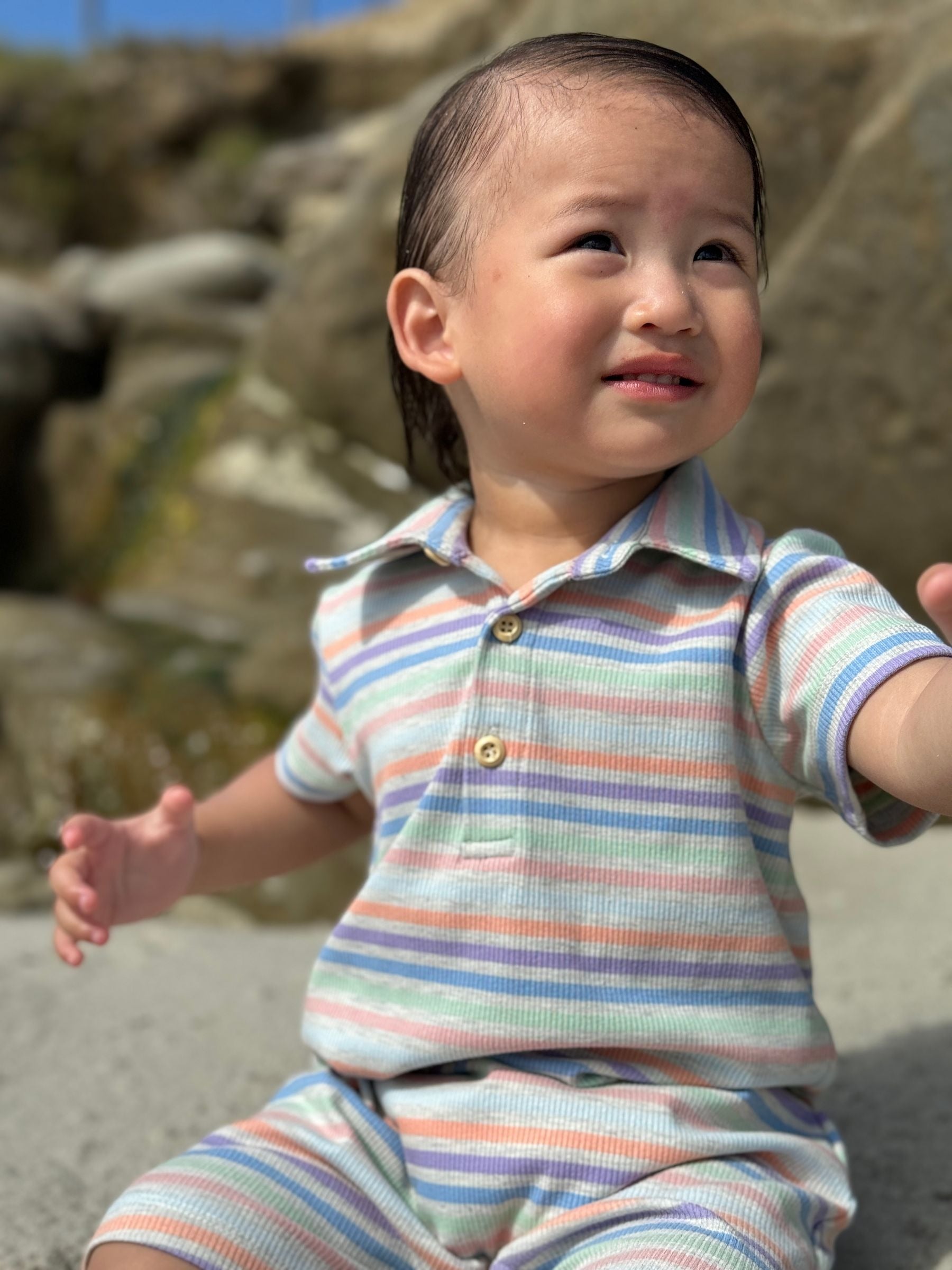 Me & Henry Drift Romper | Peach Multi Stripe