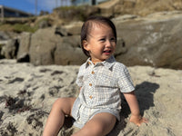 Me & Henry Helford Woven Onesie | Chambray/Cream Plaid