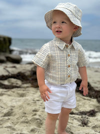 Me & Henry Helford Woven Onesie | Chambray/Cream Plaid