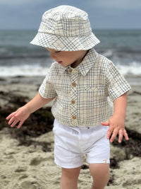 Me & Henry Helford Woven Onesie | Chambray/Cream Plaid
