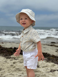 Me & Henry Helford Woven Onesie | Chambray/Cream Plaid