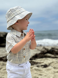 Me & Henry Helford Woven Onesie | Chambray/Cream Plaid