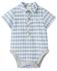 Me & Henry Helford Woven Onesie | Blue/White Plaid