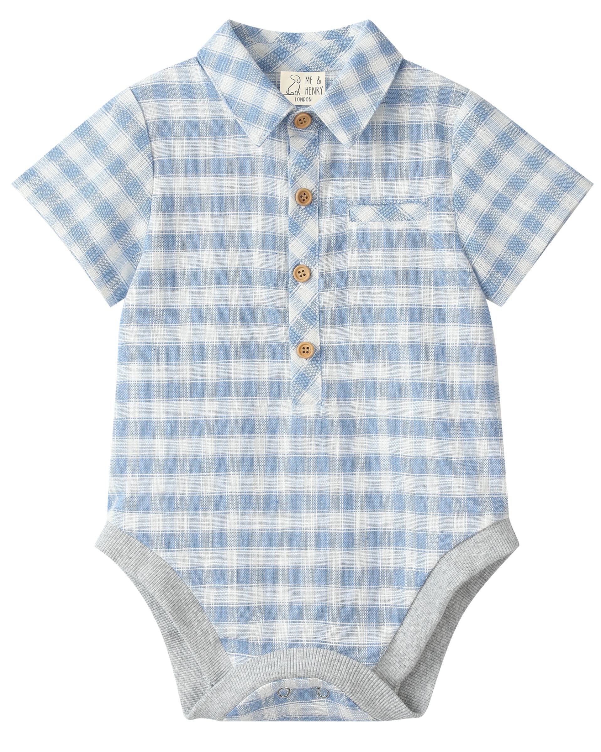 Me & Henry Helford Woven Onesie | Blue/White Plaid
