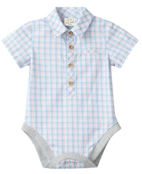 Me & Henry Helford Woven Onesie | Pink/Blue Plaid