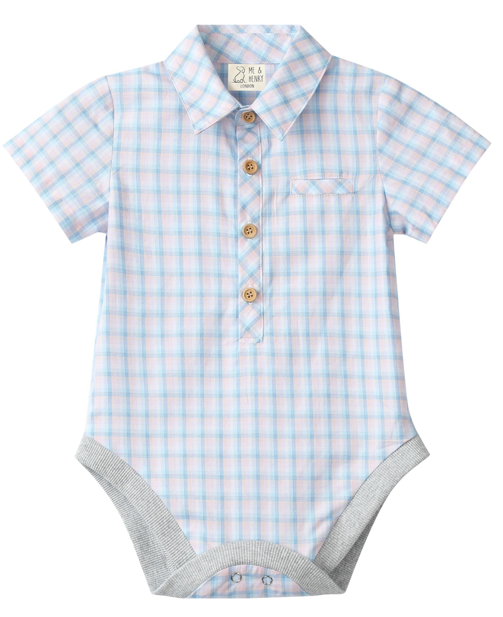 Me & Henry Helford Woven Onesie | Pink/Blue Plaid