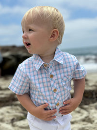 Me & Henry Helford Woven Onesie | Pink/Blue Plaid