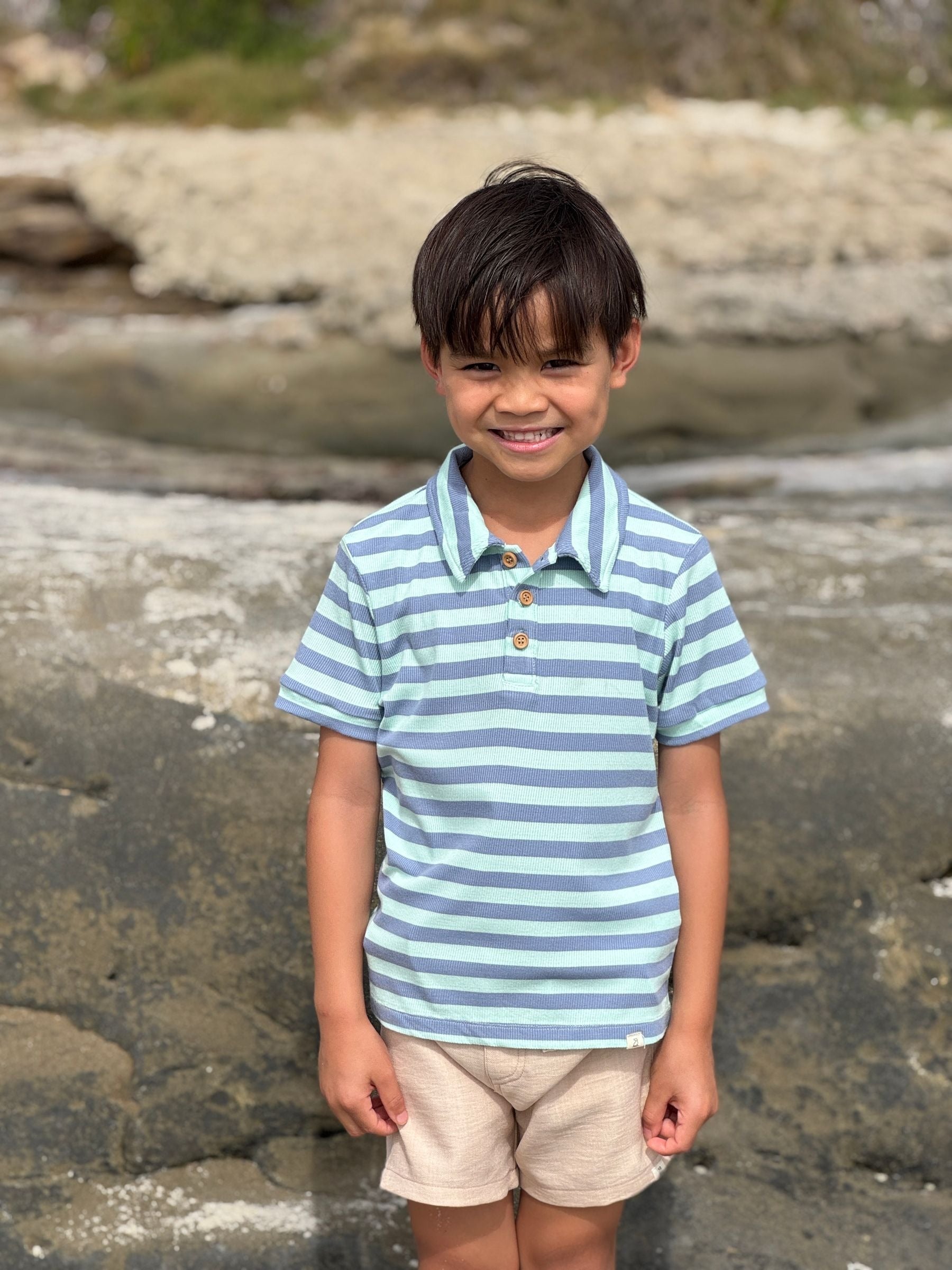 Me & Henry Shipping Polo | Pale Chambray/Blue Stripe