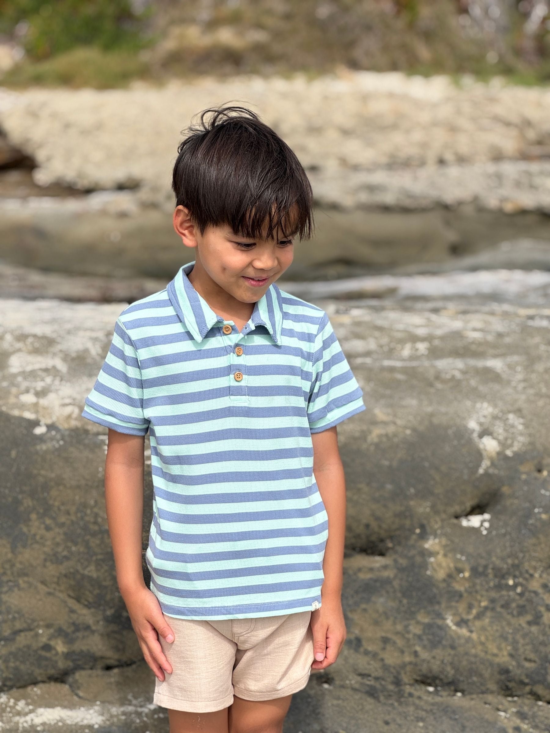 Me & Henry Shipping Polo | Pale Chambray/Blue Stripe