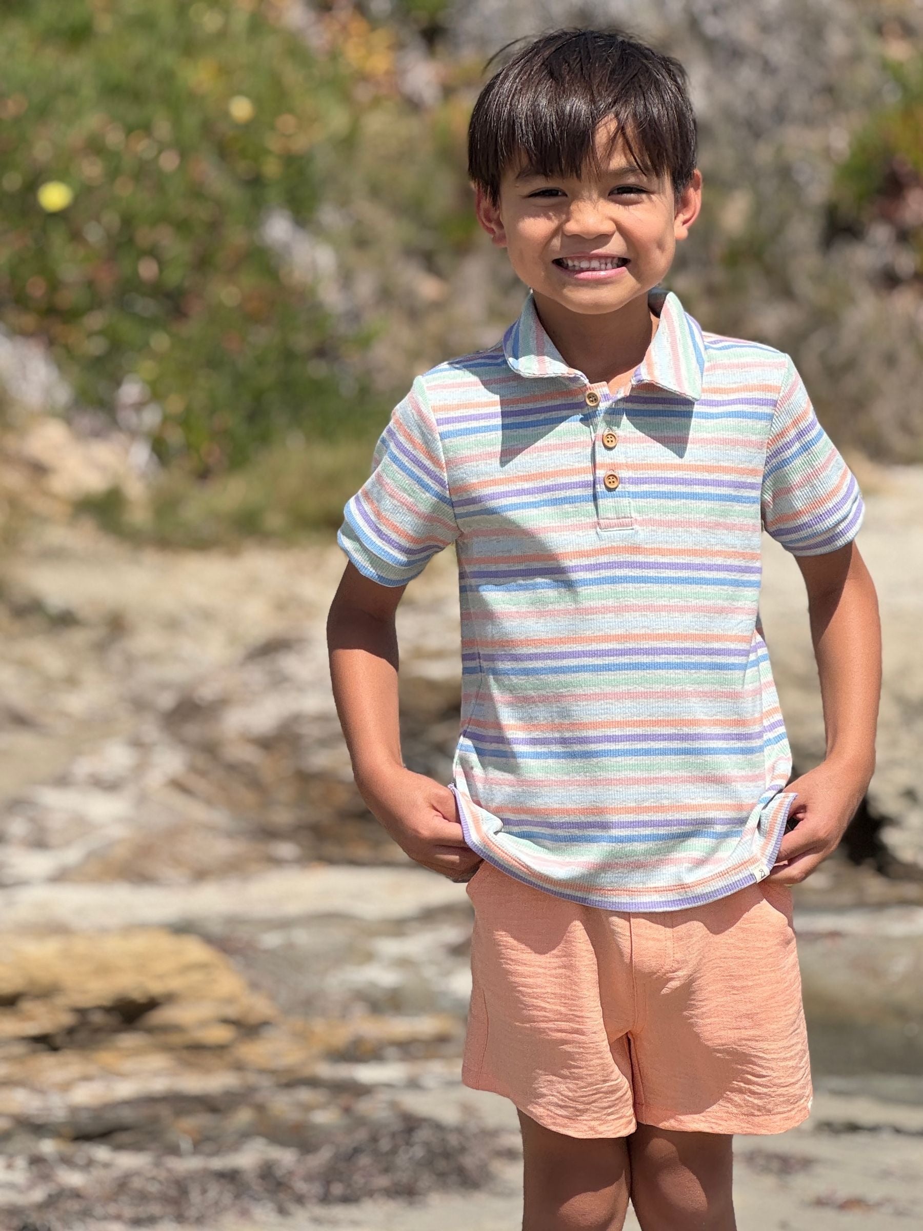 Me & Henry Shipping Polo | Peach Multi Stripe